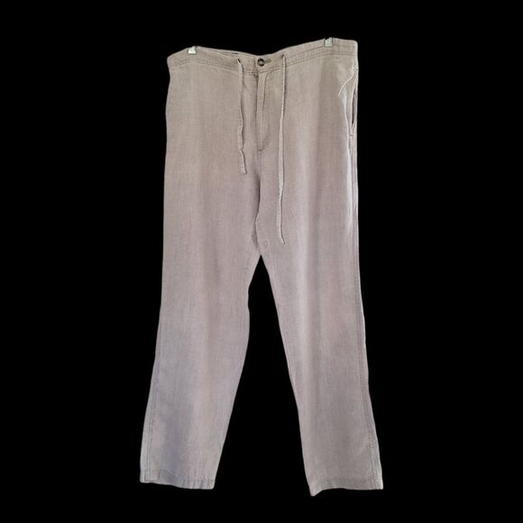 100% Linen Trousers Men's Drawstring Pants Zip Fly Relaxed Coastal Quickreflex M - Picture 1 of 16